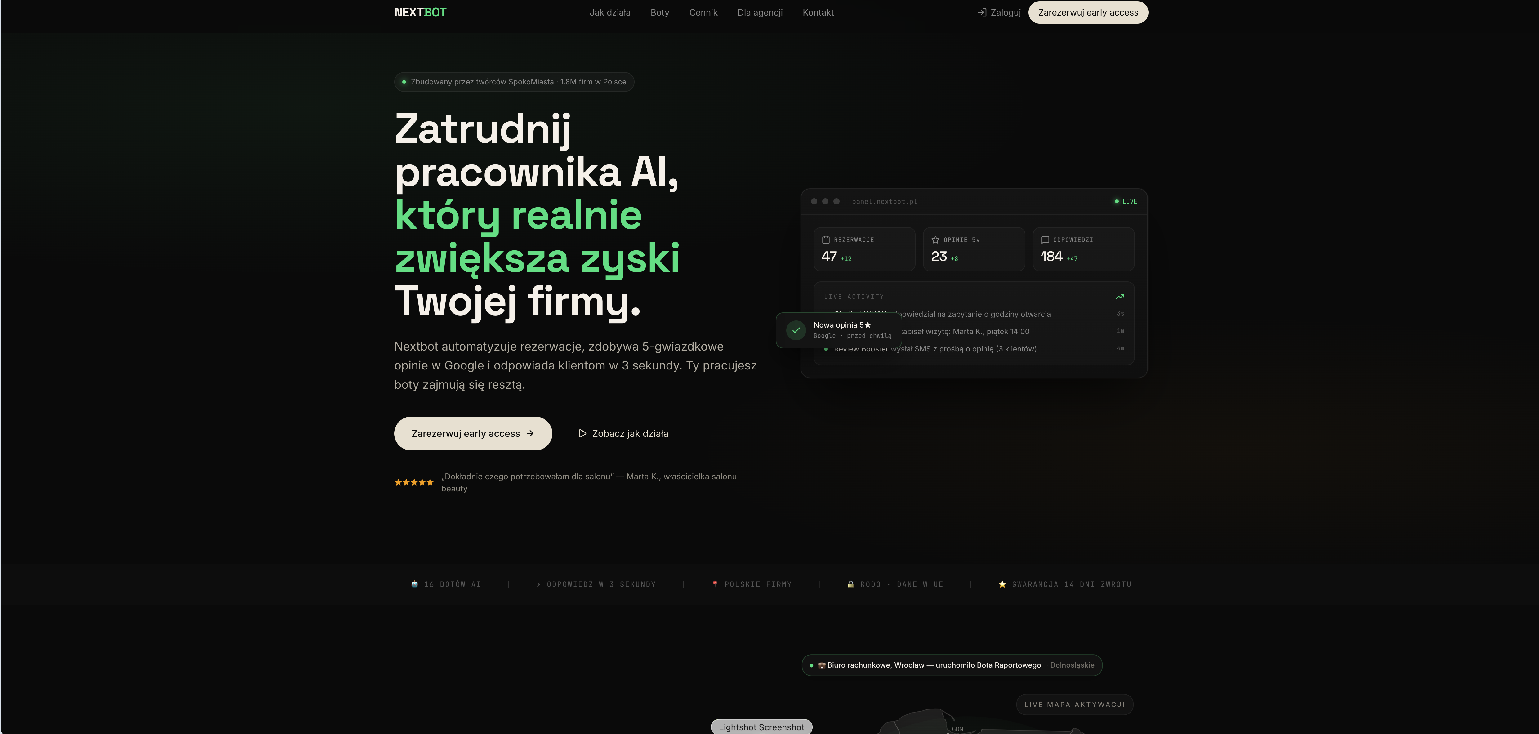 Nextbot - 16 botów AI dla firm - realizacja Kreatorzy Sieci