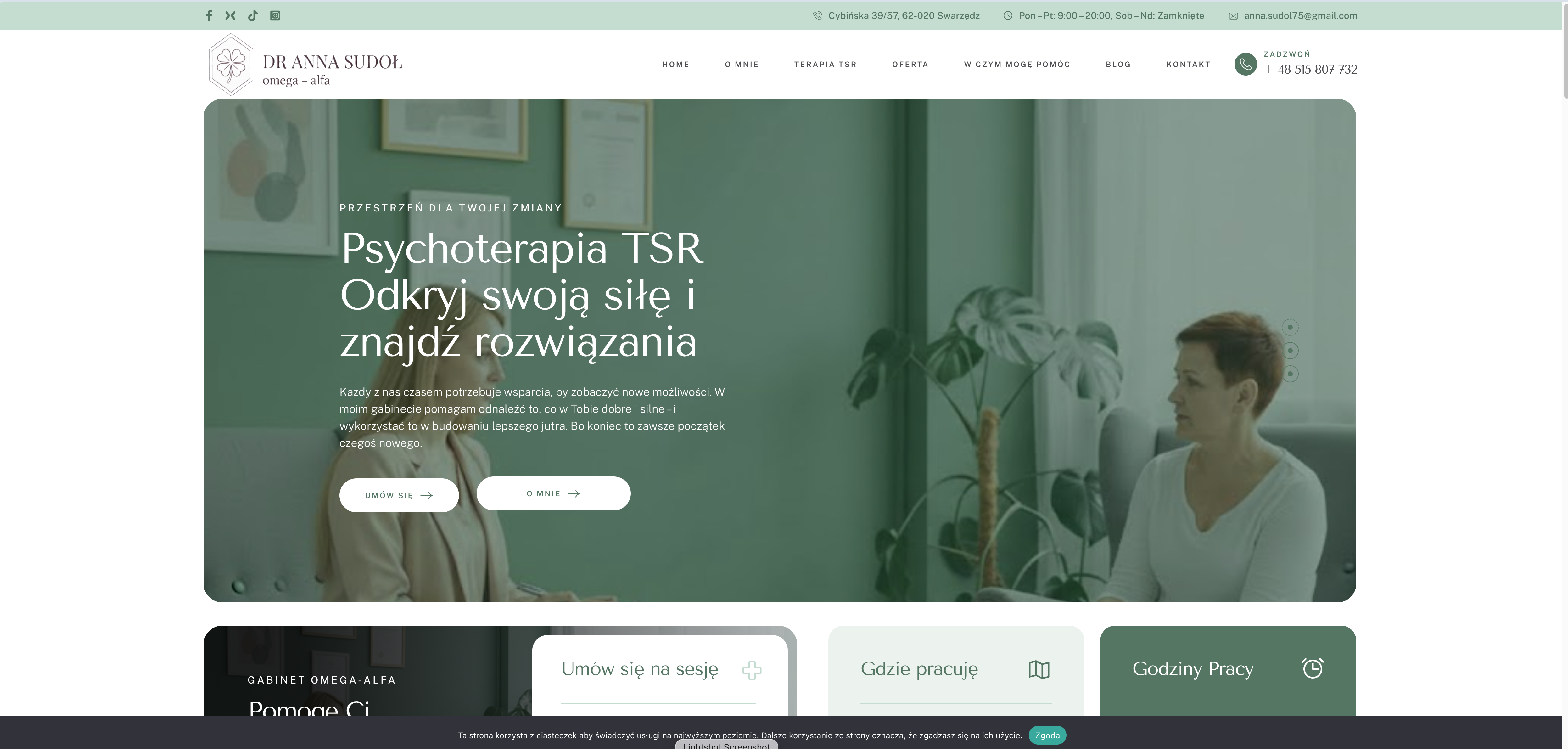 Strona gabinetu psychoterapii - realizacja Kreatorzy Sieci