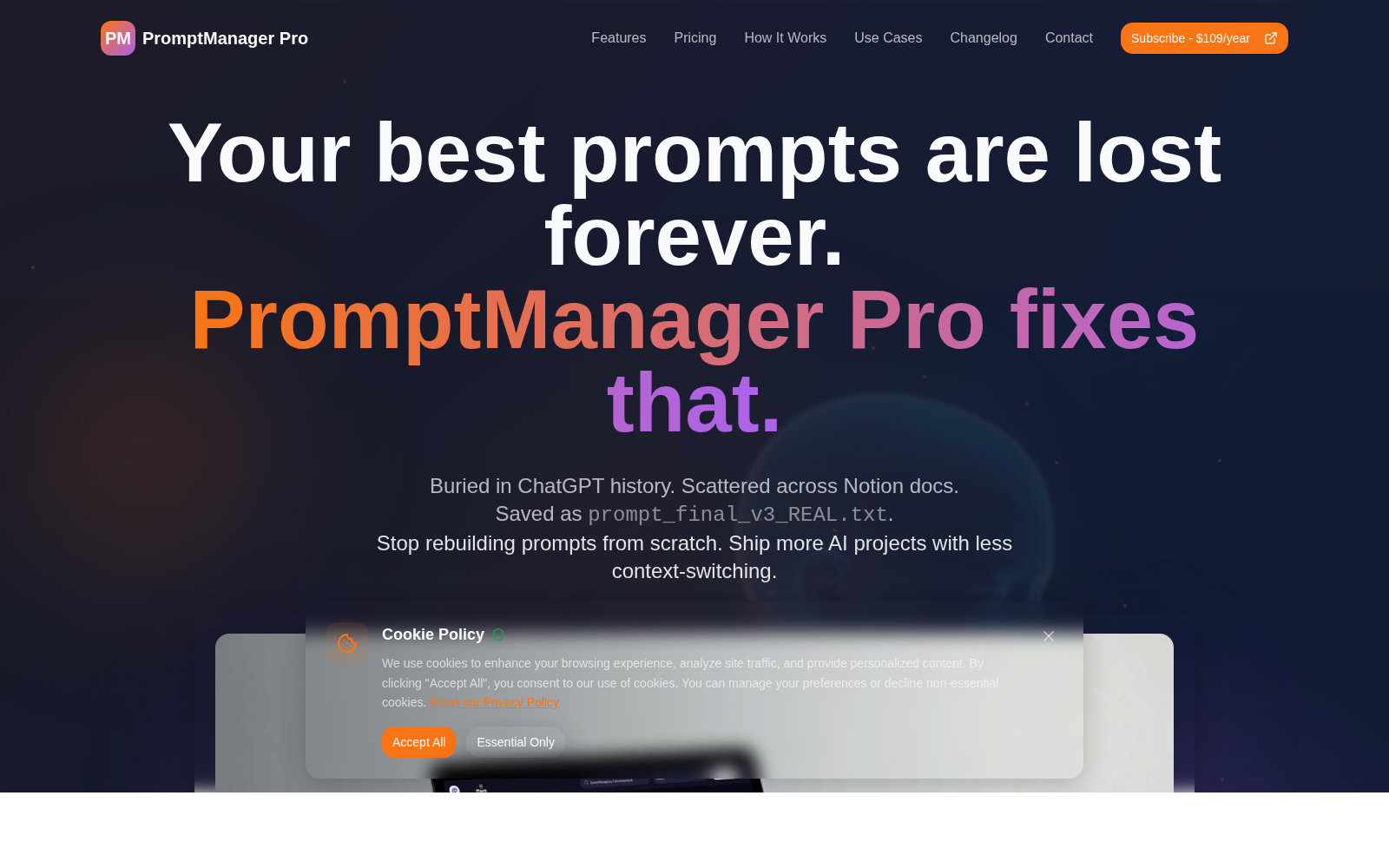 PromptManager Pro - SaaS do zarządzania promptami AI - realizacja Kreatorzy Sieci